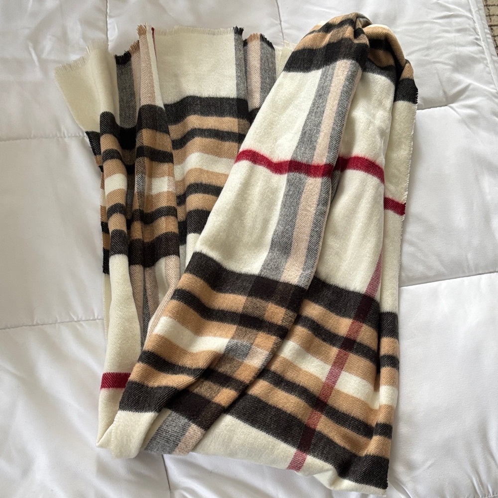 Plaid Women's Sweater - Cream, Black, Red, Tan